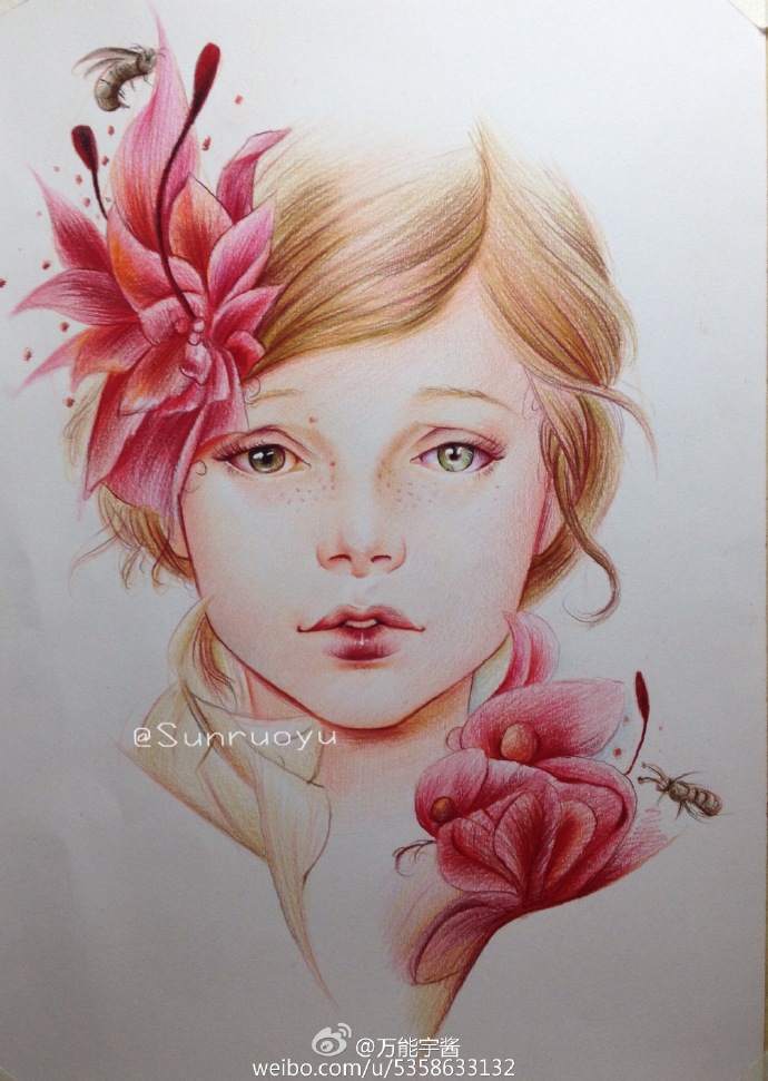 临摹《花与少女》(四)@插画丶手册 @彩色铅笔动画 @插画绘画 @画儿