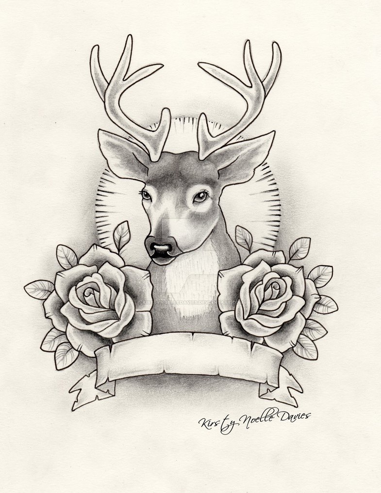 小鹿纹身图案手稿图片