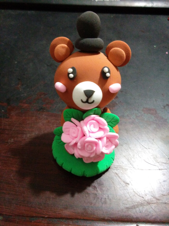 超轻黏土 摆件 熊 玫瑰花