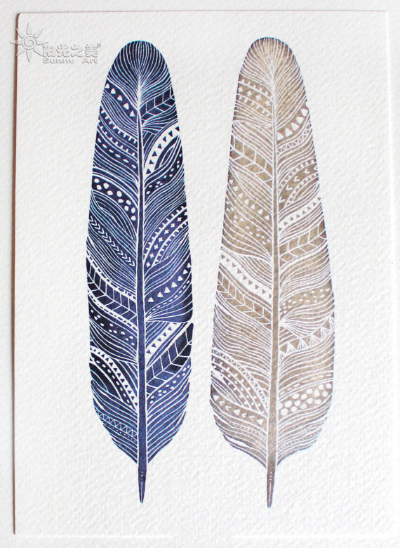 艺术家riverluna的羽毛水彩画,细腻又动人.