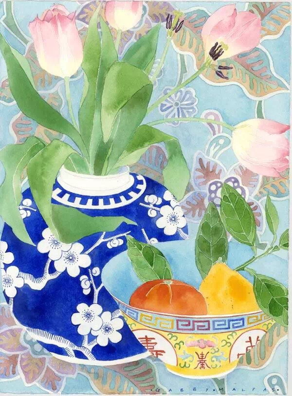 澳大利亚插画师mango frooty 瓷器与鲜花的美好相遇