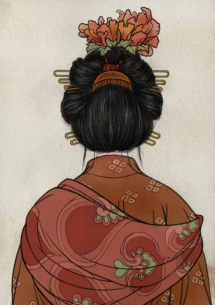 簪花仕女图里的姑娘,脑补的背影.