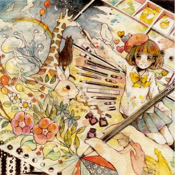 水彩手绘动漫人物插画