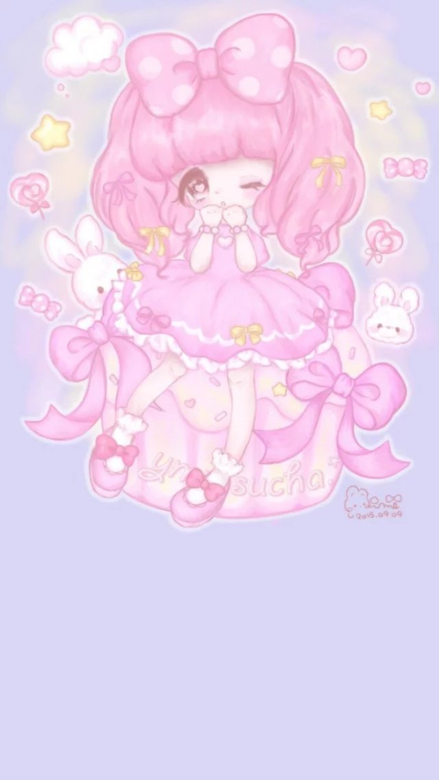 平铺 萌物 软妹 少女心 粉色 卡通 可爱 人物 萌萌的 手机壁纸 背景