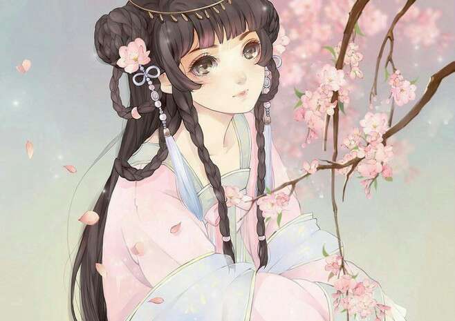 古代古装水粉画手绘美女美女壁纸插画古风21/图片