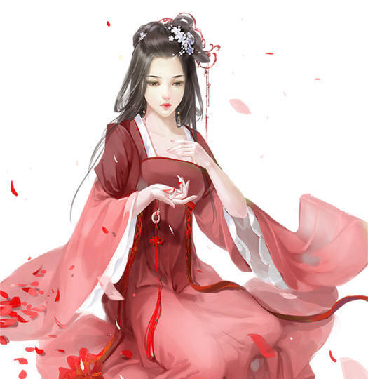 古风手绘 红衣女子cg 古典