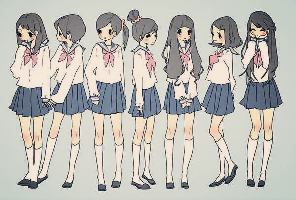 jk 少女 多人 组合 长发 短发 马尾 中学生 高中生