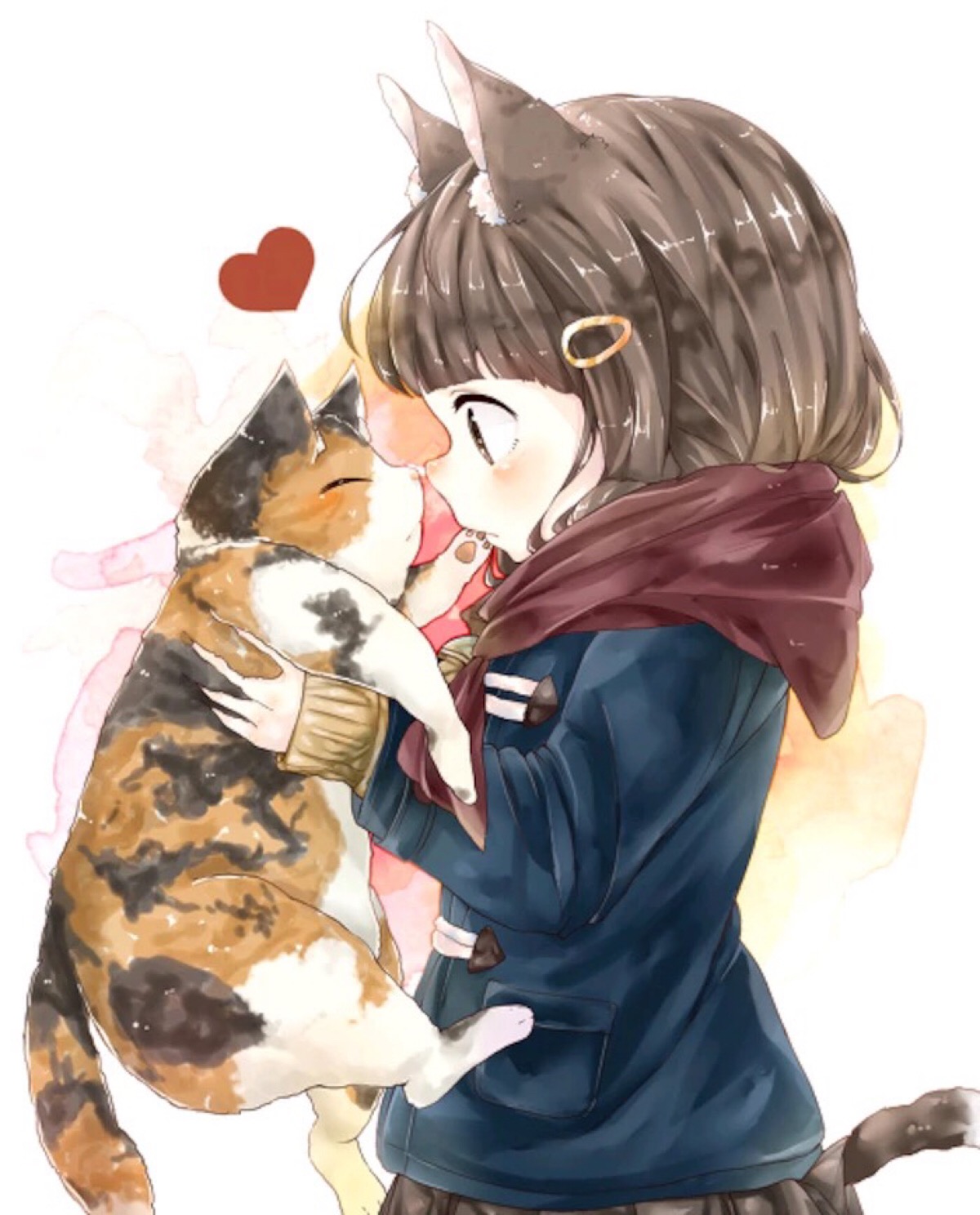 唯美 短发 制服 猫耳 少女 小清新 温馨 治愈 猫萌 二次元 高清 壁纸