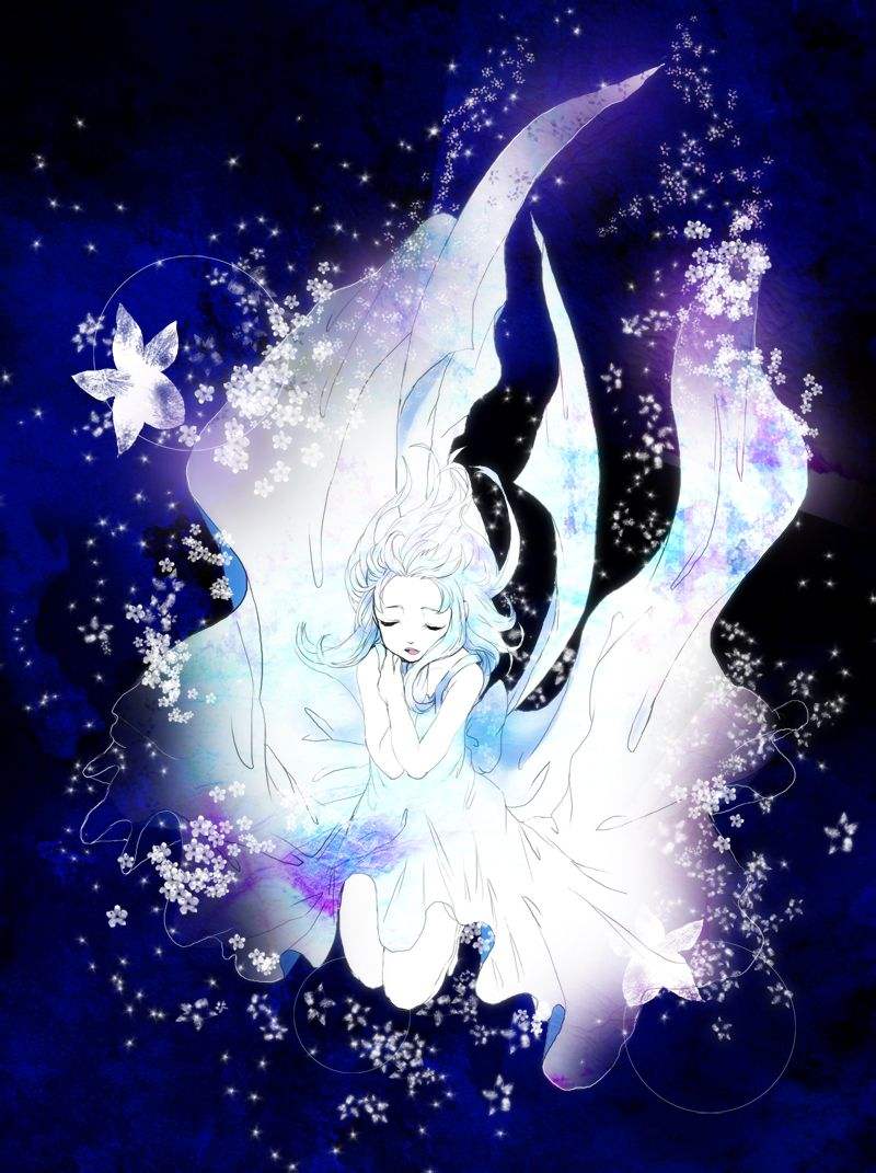 星空 蓝色系 梦幻 唯美 二次元 少女 银发 白裙