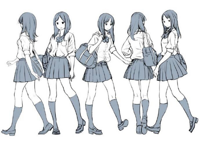 sai资源库# 动漫女高中生制服绘画参考,拿去练习