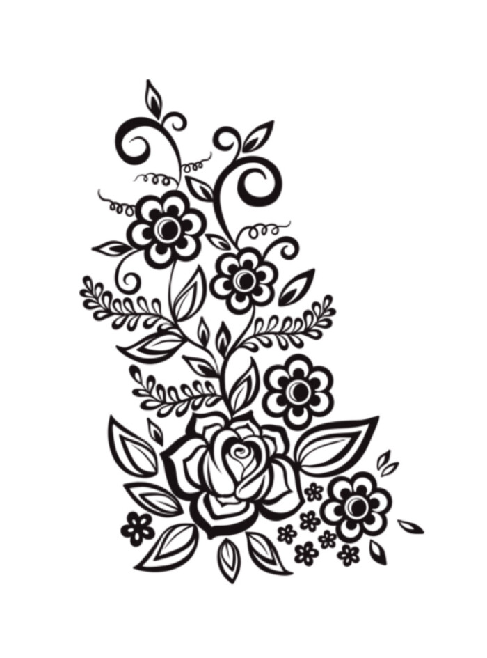 手绘藤蔓素材植物花环花卉设计图案手绘纹身插画黑白线稿兴趣加工中心项目设计图案图片