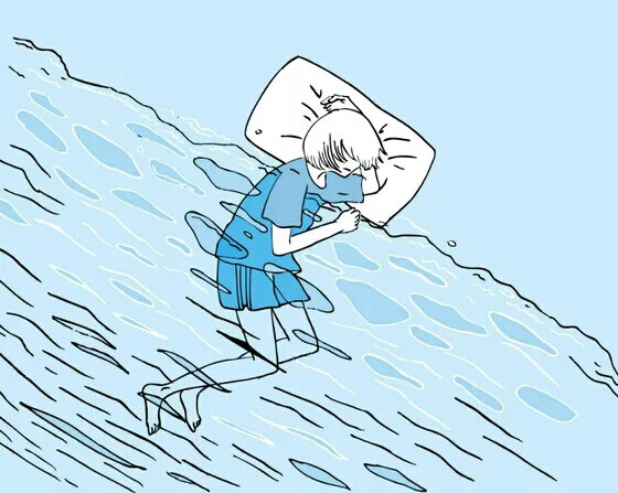 少女 刘海 短发 侧身 睡觉 水 枕头