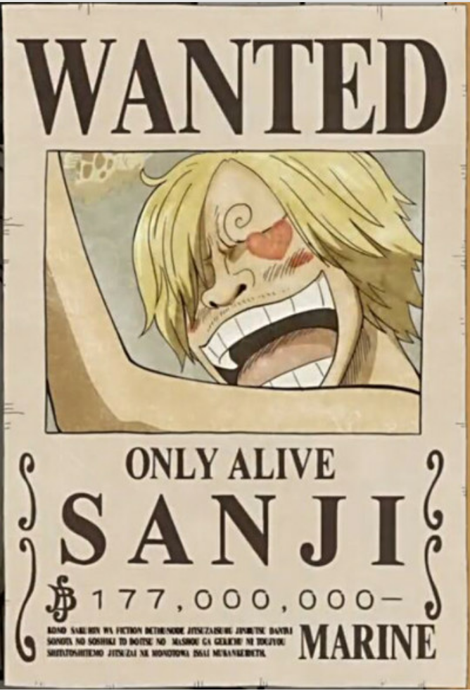 海贼王_草帽海贼团新悬赏令(山治)称号"黑足"