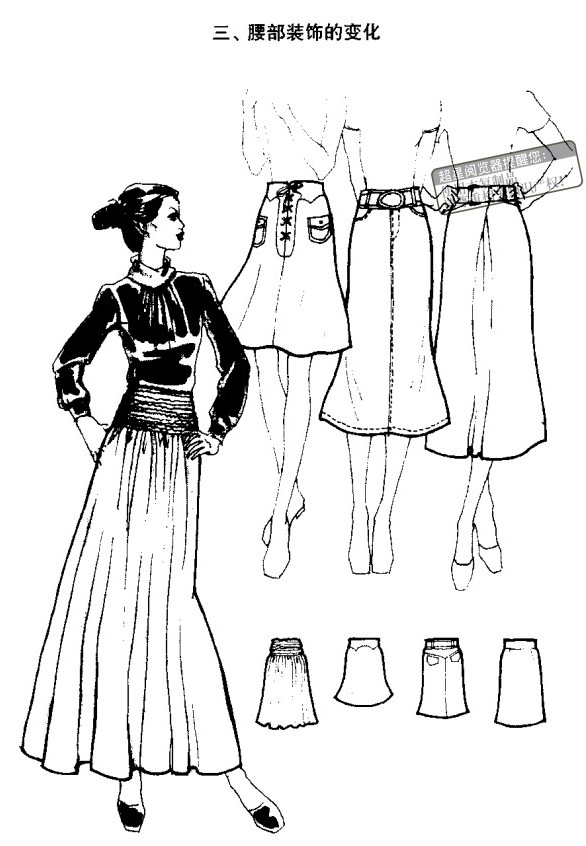 裙子设计制作教程褶皱鱼尾紧身裙裤塔裙卷边斜摆芭蕾波浪伞裙素材