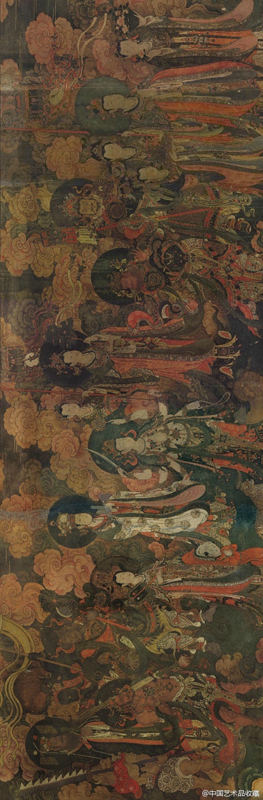 【 明 《帝释梵天礼佛护法图》 】壁画,320×140cm×2