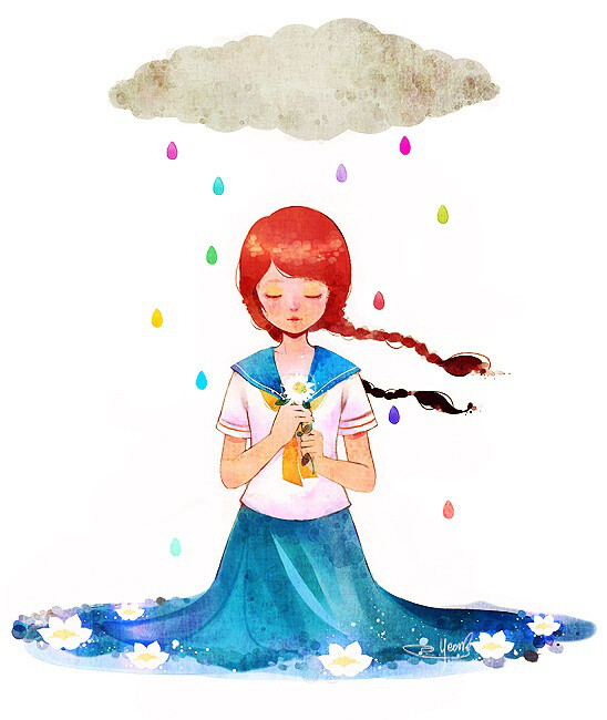 淋雨的棉花糖唯美 意境 插画 女生头像 高清壁纸 卡通壁纸 人物