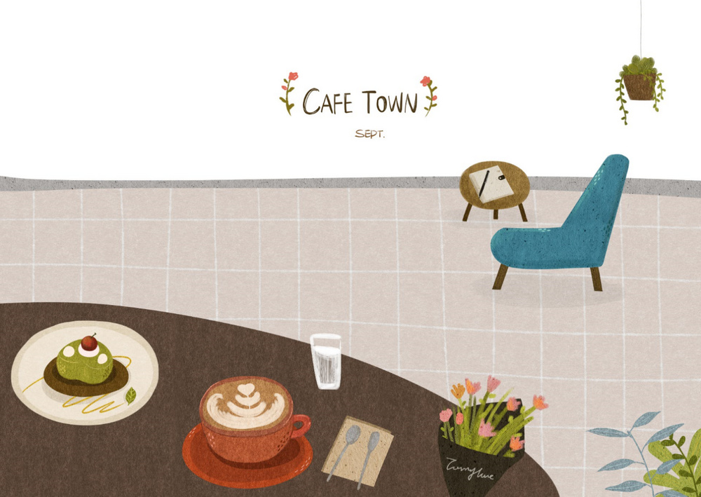 手绘,插画,咖啡馆