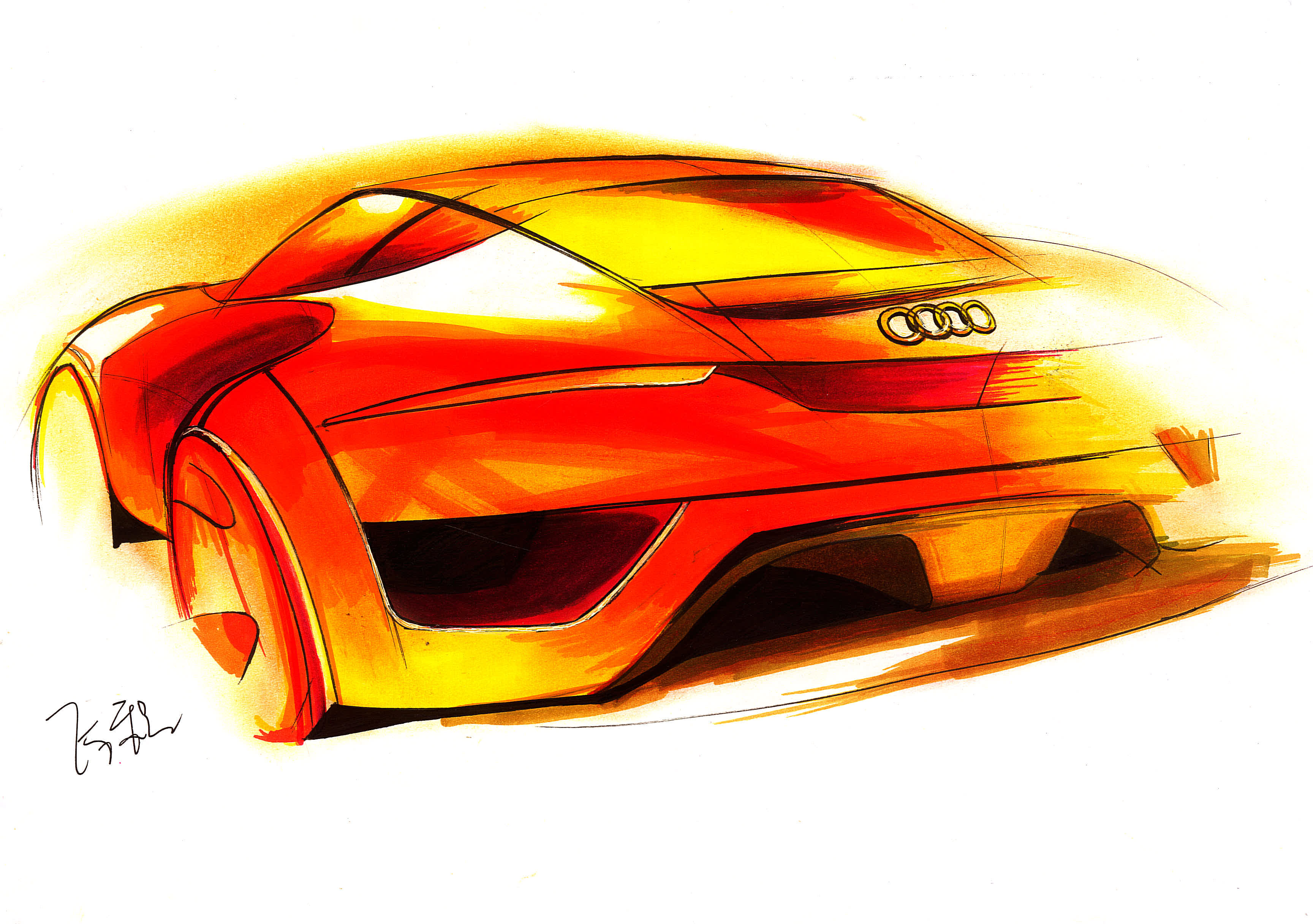 色粉 马克笔 手绘 绘画 效果图 汽车 工业 设计