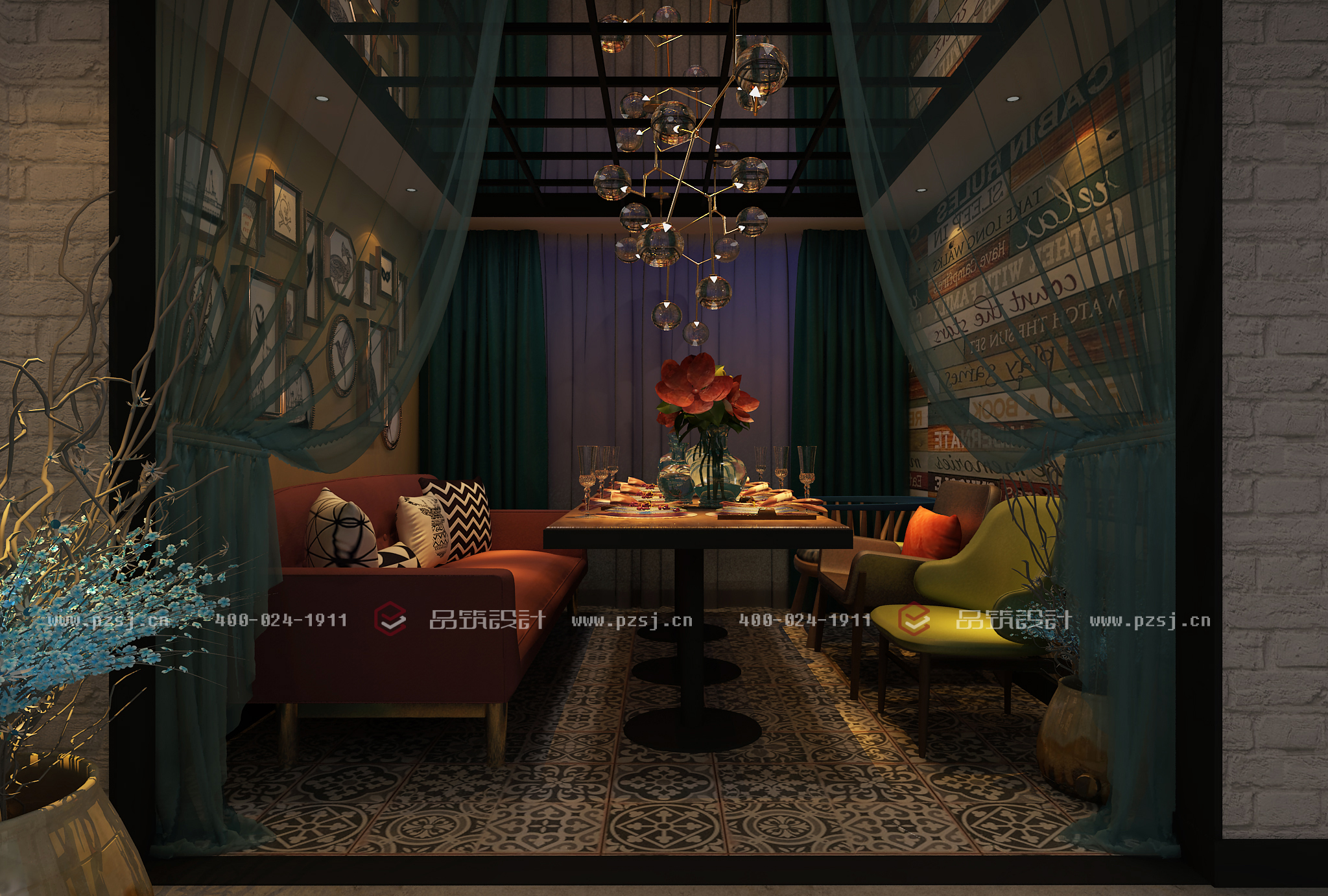 抚顺主题餐厅设计二层l半封闭包房效果图