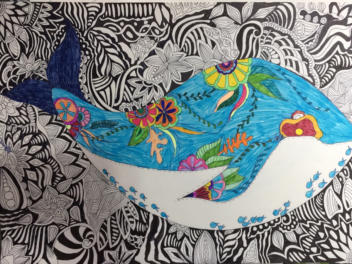禅绕画,装饰画,线稿,鲸鱼
