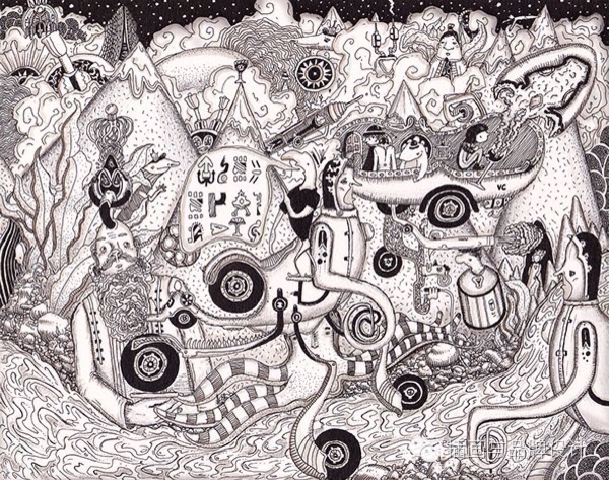 插画 黑白画 可爱 壁纸
