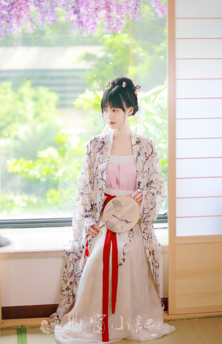 【幽窗小记】宋 长褙子 汉服印花烧花 米色 抹胸齐腰襦裙【花影】