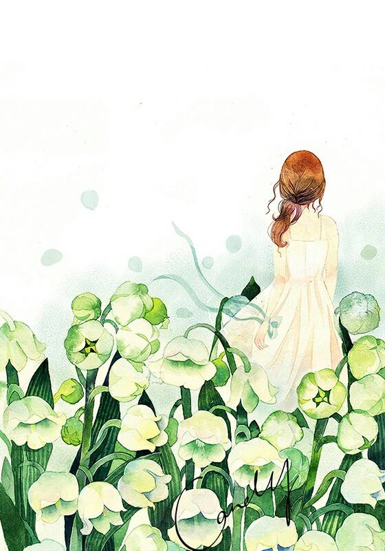 花与女孩的奇境漫游水彩人物 水彩花卉