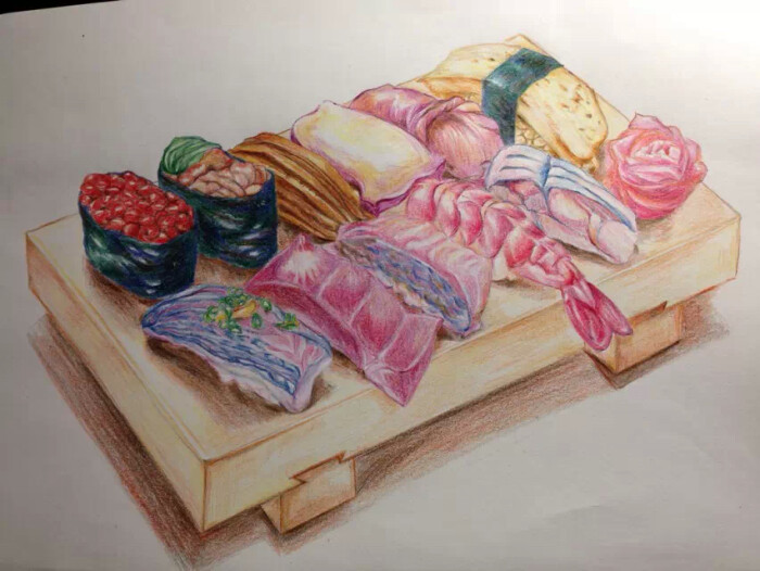 手绘美食壁纸食物彩色铅笔画一素材 绘画700_526