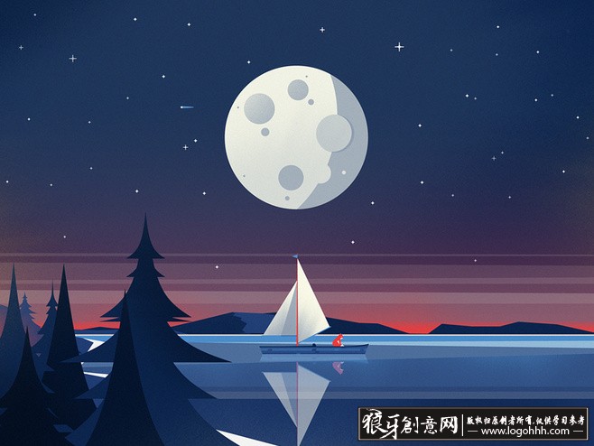插画/手绘 创意插画海报 月亮 星星 流行 蓝-堆糖,美好生活研究所