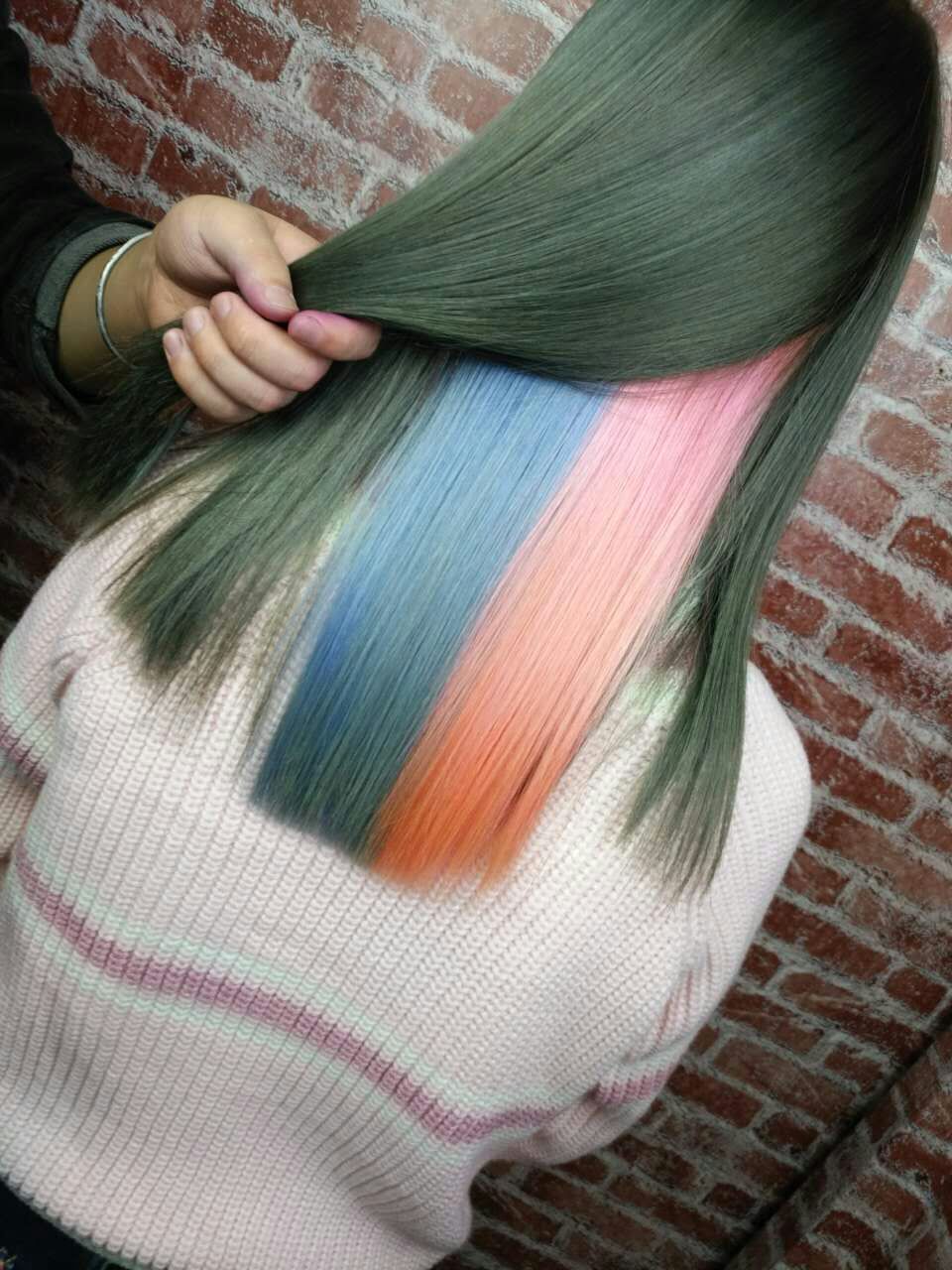 渐变色 接发 长发 卷发 美发 编发 发型 电棒造型 美图 长发及腰 染色