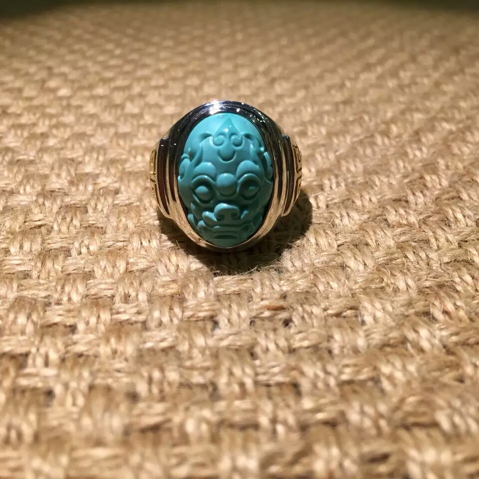 绿松兽首戒面戒指,美美哒