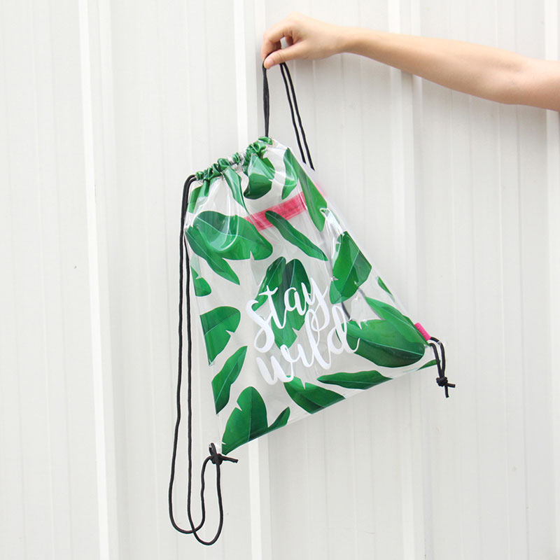 upick原品生活 原创印花透明pvc束口袋抽绳双肩背包收纳袋