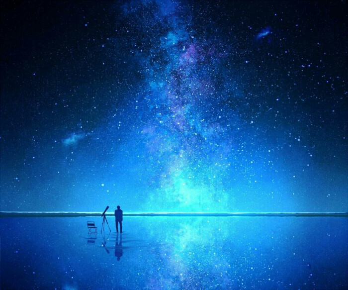 画师mks笔下的风景画,绯红的夕阳,美丽的星空,给人一种静谧的美!