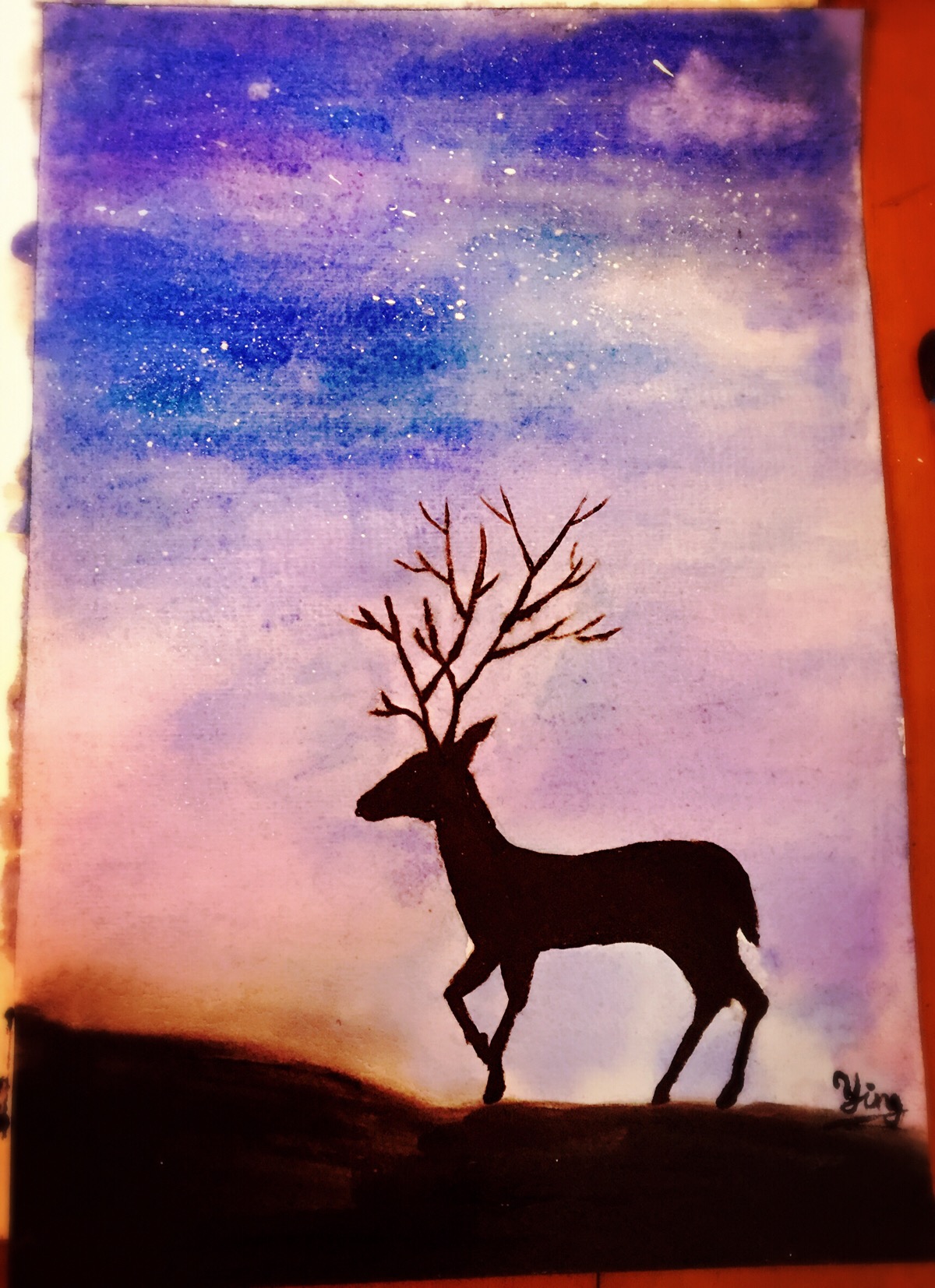 星空下的鹿简笔画图片