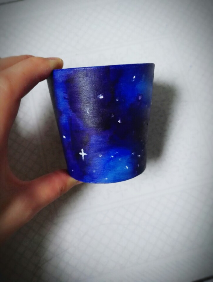 多肉花盆丙烯手绘 星空系列
