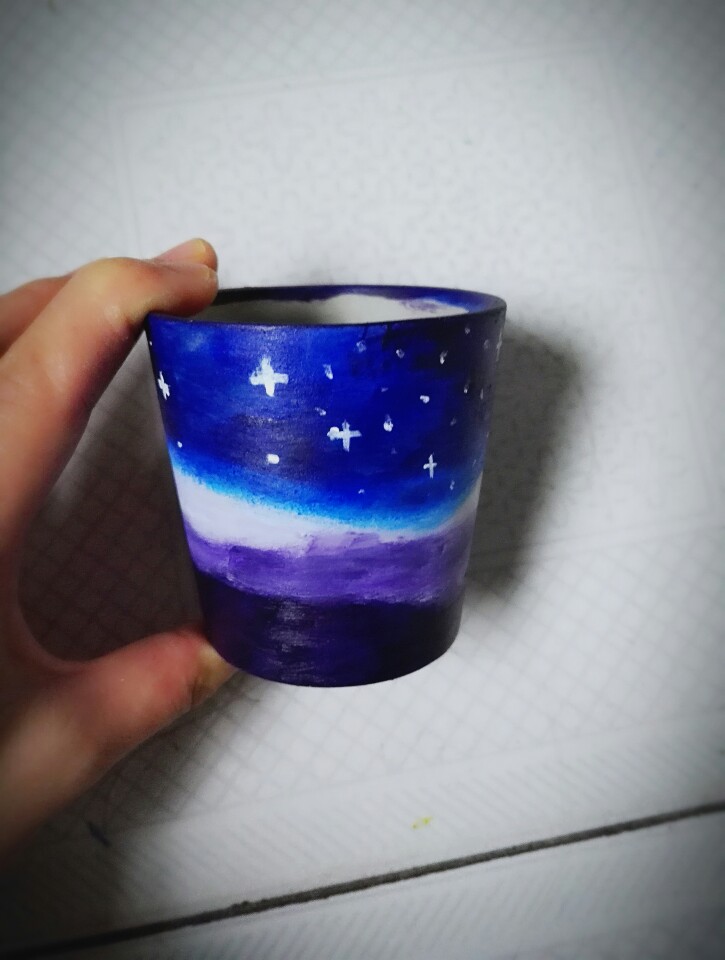 多肉花盆丙烯手绘 星空系列