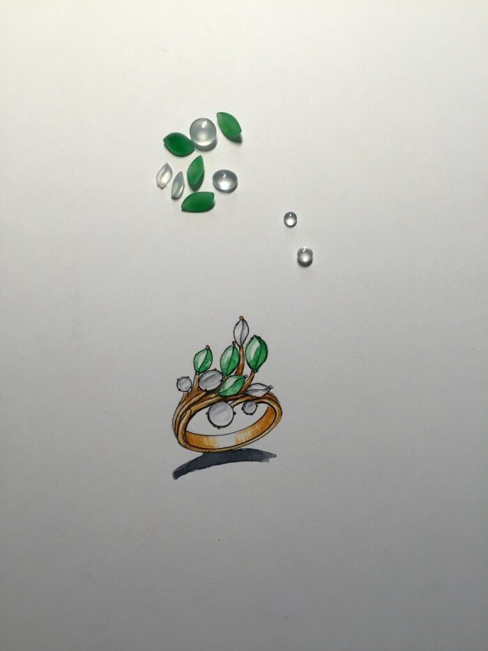 手绘原创珠宝设计个性翡翠戒子
