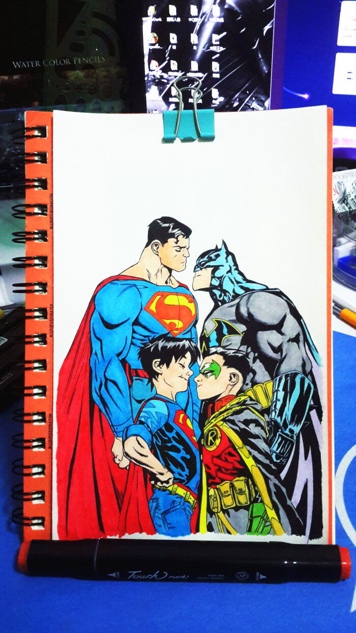 雷神 小超人 罗宾 batman 蝙蝠侠大战超人 上色工具:彩色铅笔,马克笔
