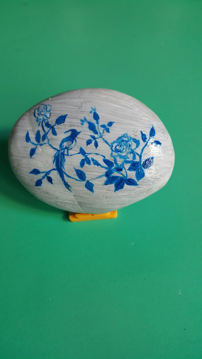 我的石头画富贵牡丹(青花)