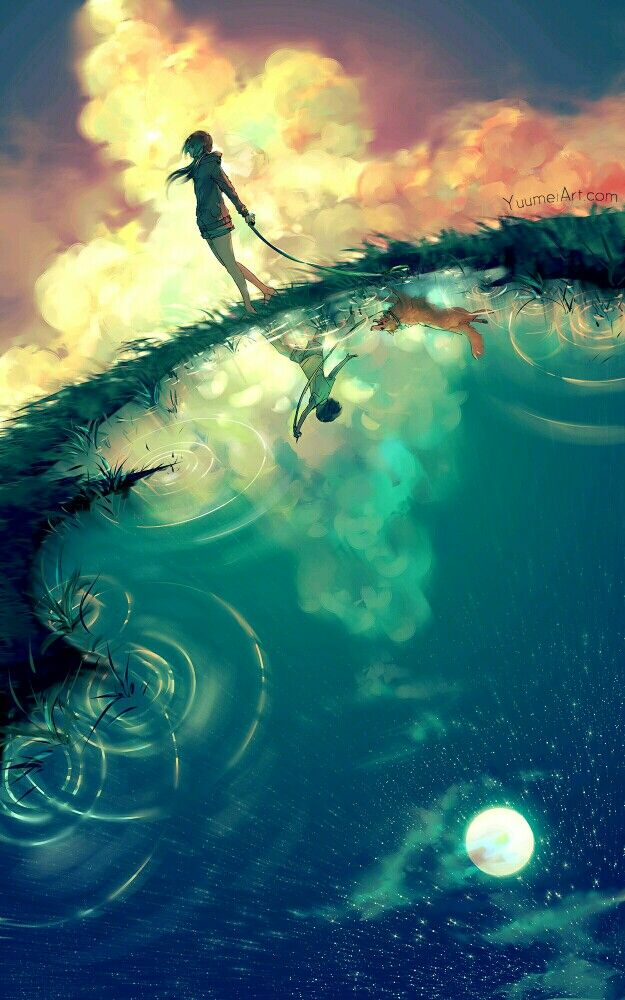 动漫 二次元 意境 少女 水底 背景 壁纸 风景画