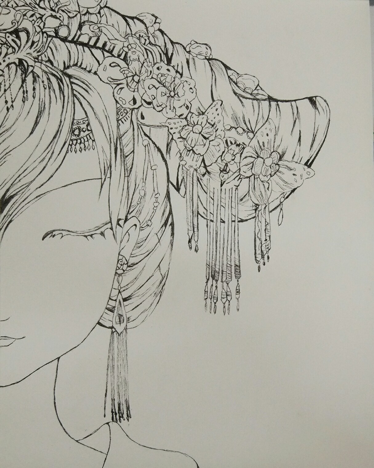 媚眼含羞合,丹唇逐笑开# 古风线稿