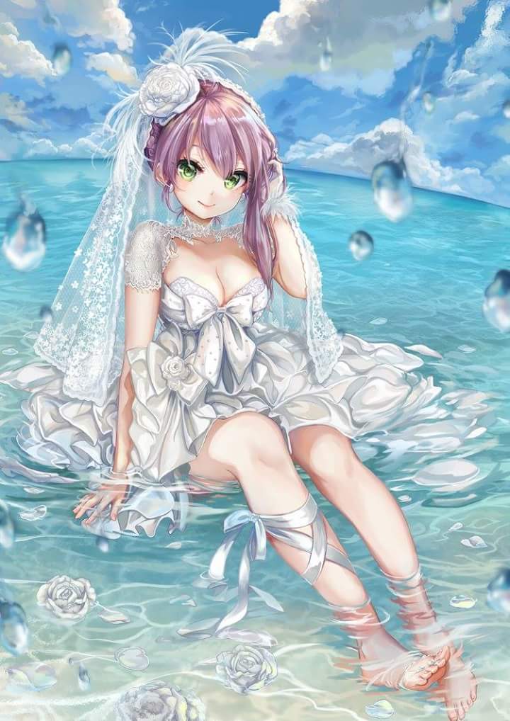 动漫壁纸 头像 女头 手绘 动画 二次元 暗黑风 少女 beach 新娘 婚纱