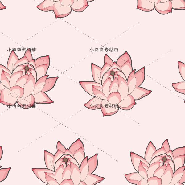 手绘中国风写意莲花黑白线稿图素描图eps矢量设计素材ai138