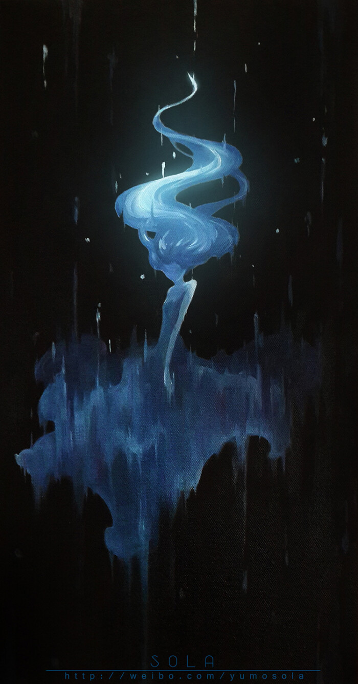 飘-羽默空_油画,人物,蓝,飘_涂鸦王国插画
