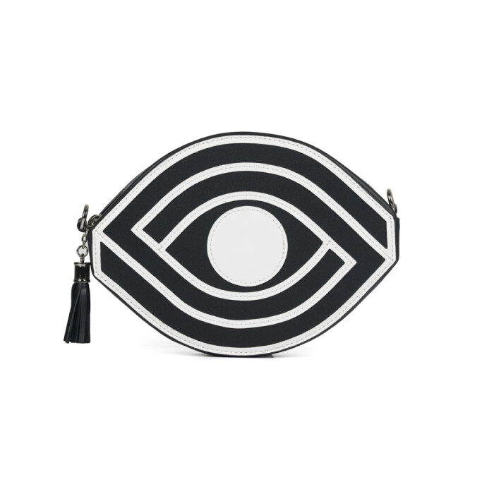 blackhead黑头设计师潮牌 黑色牛皮立体眼睛图案手拿包单肩包