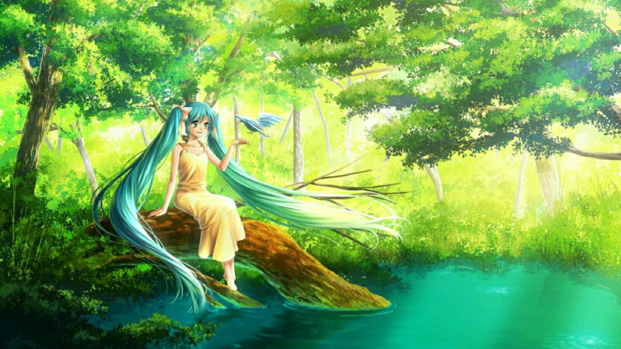 初音未来 唯美 绿色 背景