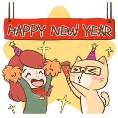 猫与婵圣诞主题表情:happy new year!新年快乐!2017
