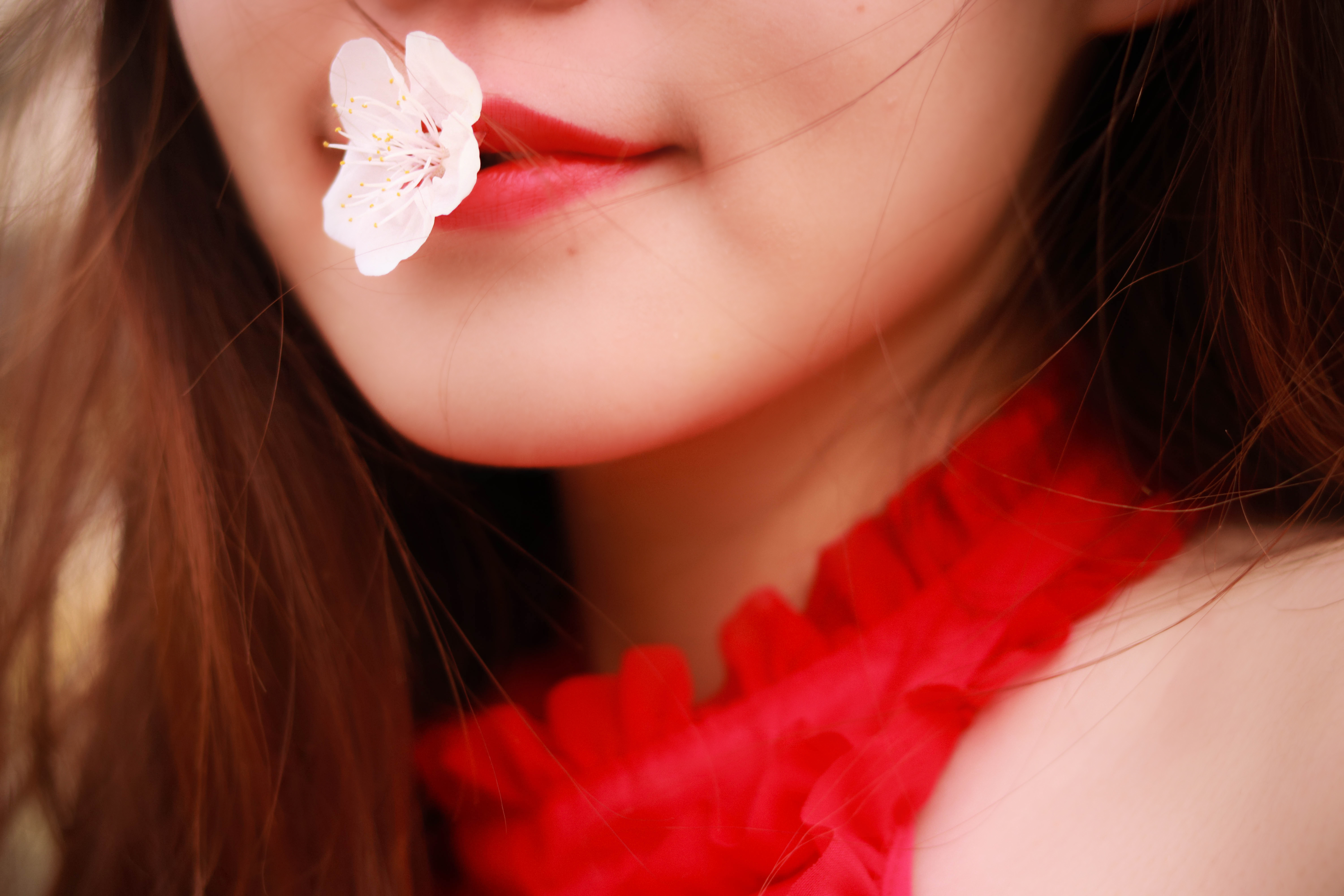 红唇美女玫瑰花图片