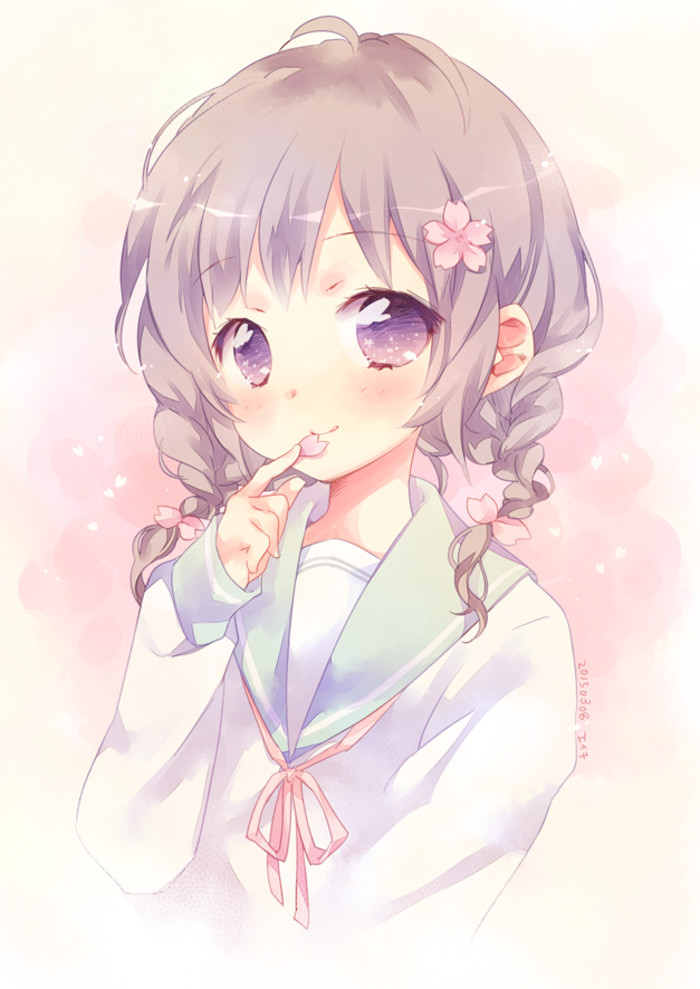 二次元 动漫 萌妹子 少女 樱花 水手服