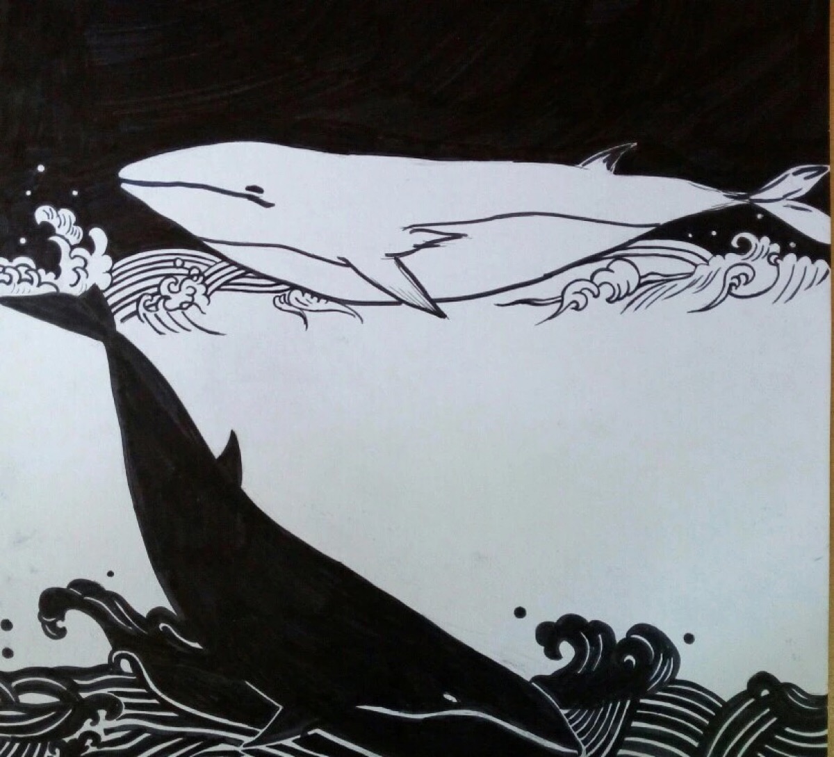 一上一下,黑白两条大鱼.